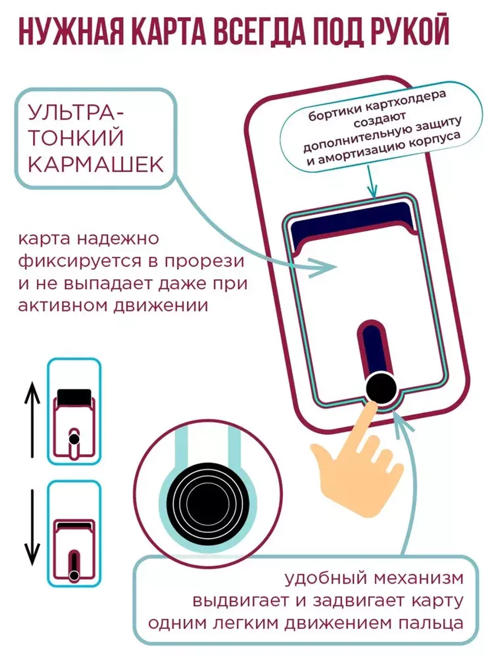 Накладка Realme C21Y Card Holder с выталкивателем карты Zibelino сиреневый