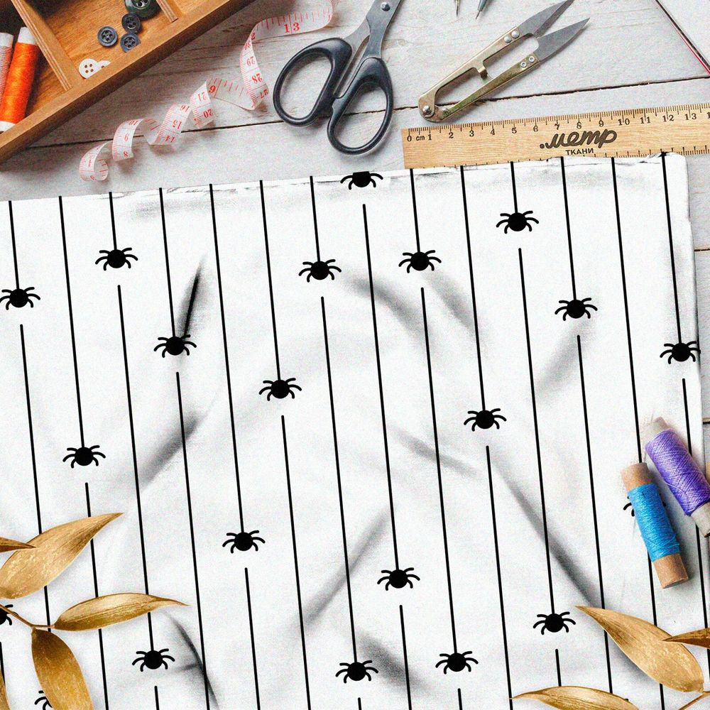Ткань лён мелкие пауки на паутинке