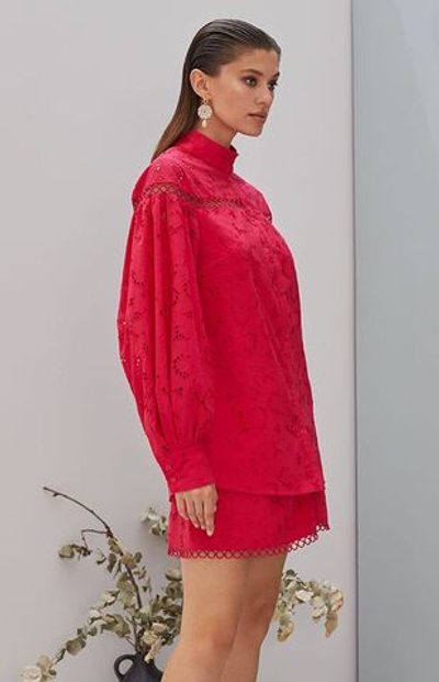 Рубашка свободного кроя с объемными рукавами (Размер: M) (Цвет: ярко-розовый)