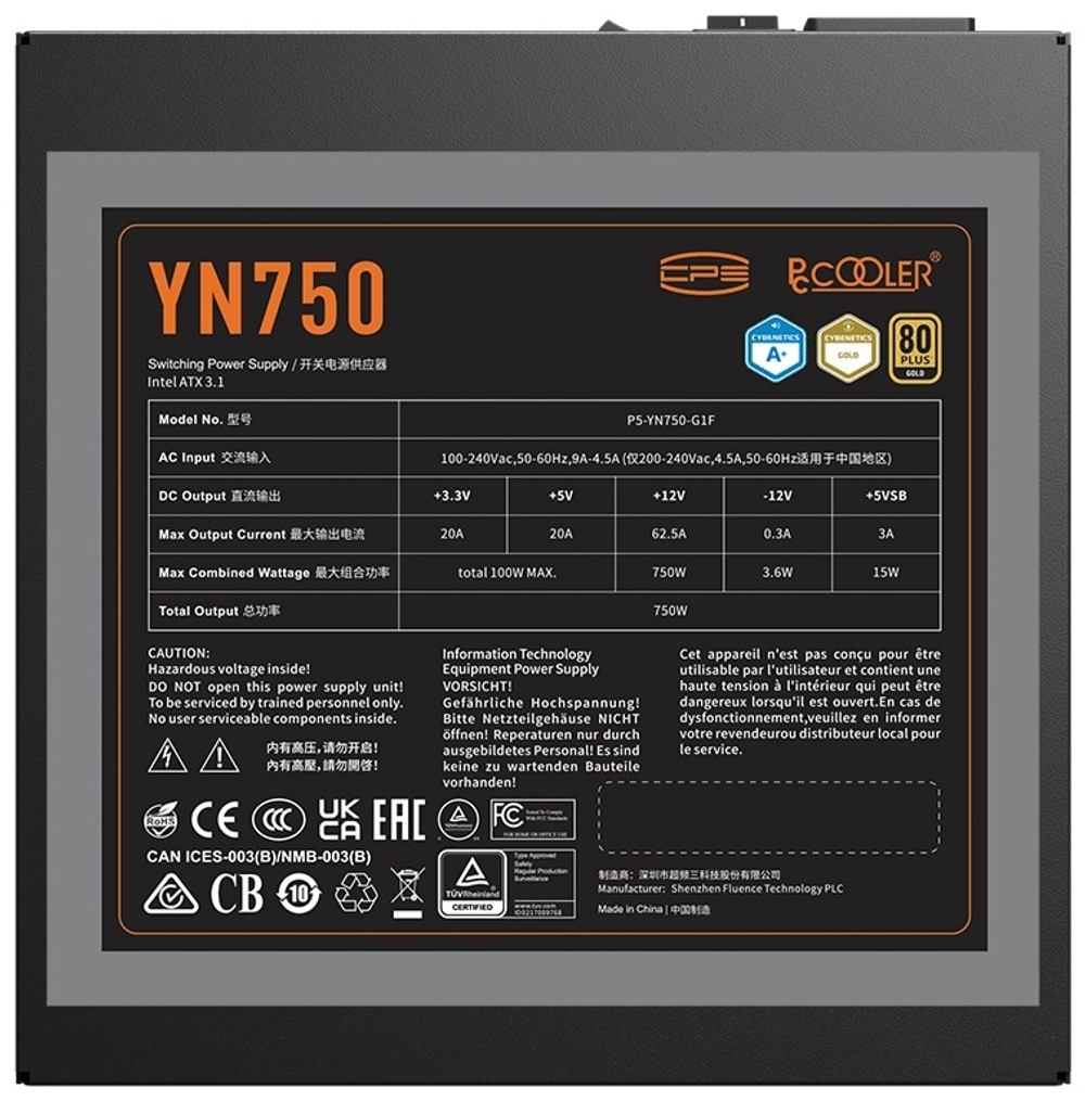 Блок питания PCcooler YN750 750 Вт