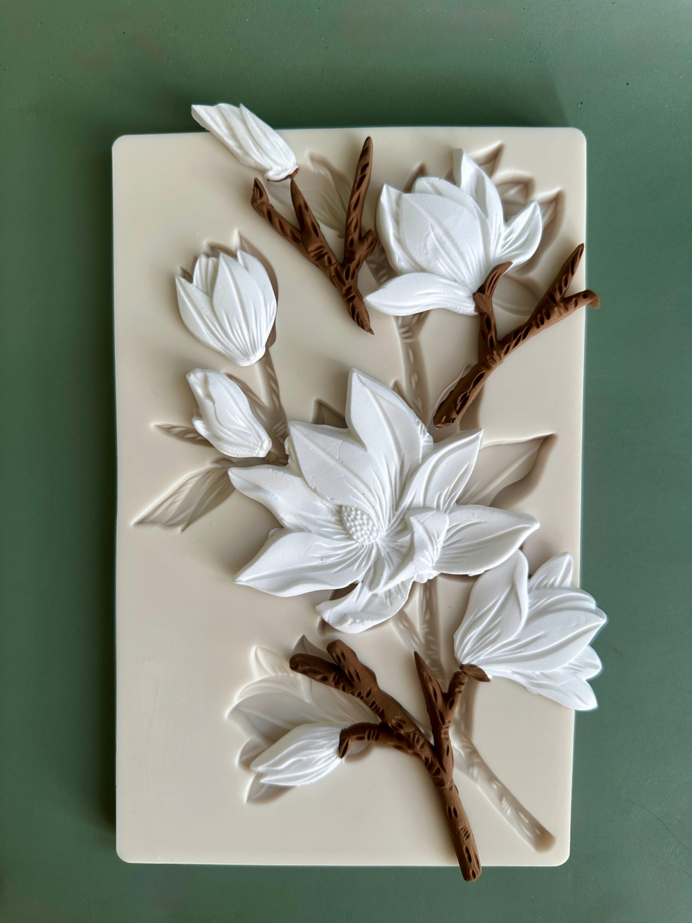 Молд силиконовый "Магнолия полураспустившаяся " / Форма для лепки, отливок и оттисков веточка магнолии / молд для глины, мыла и воска