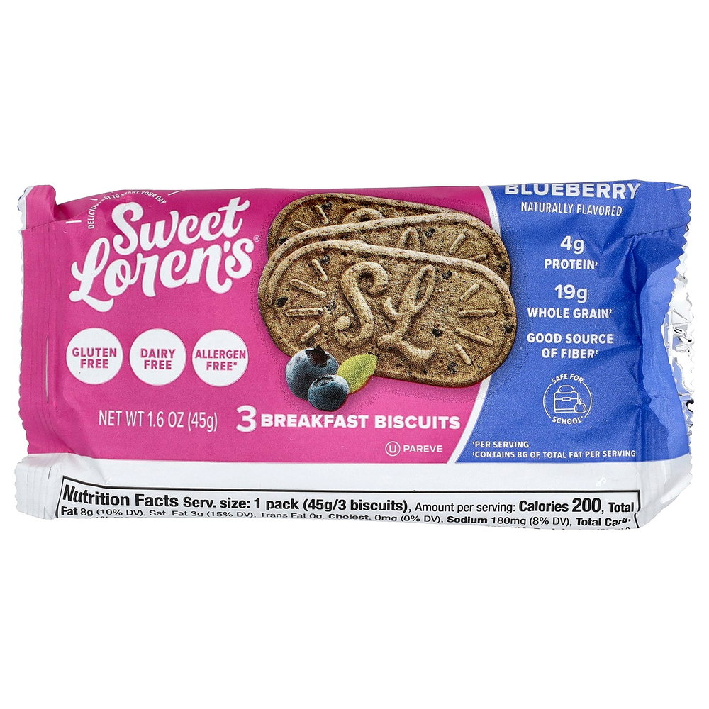 Sweet Loren's, печенье для завтрака, голубика, 5 пакетиков по 45 г (1,6 унции)