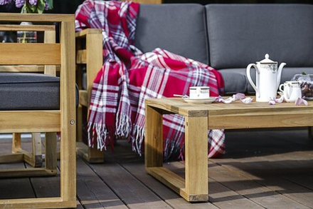 Диванный комплект из акации Joygarden БУКА с кофейным столом, Natural Teak, серый