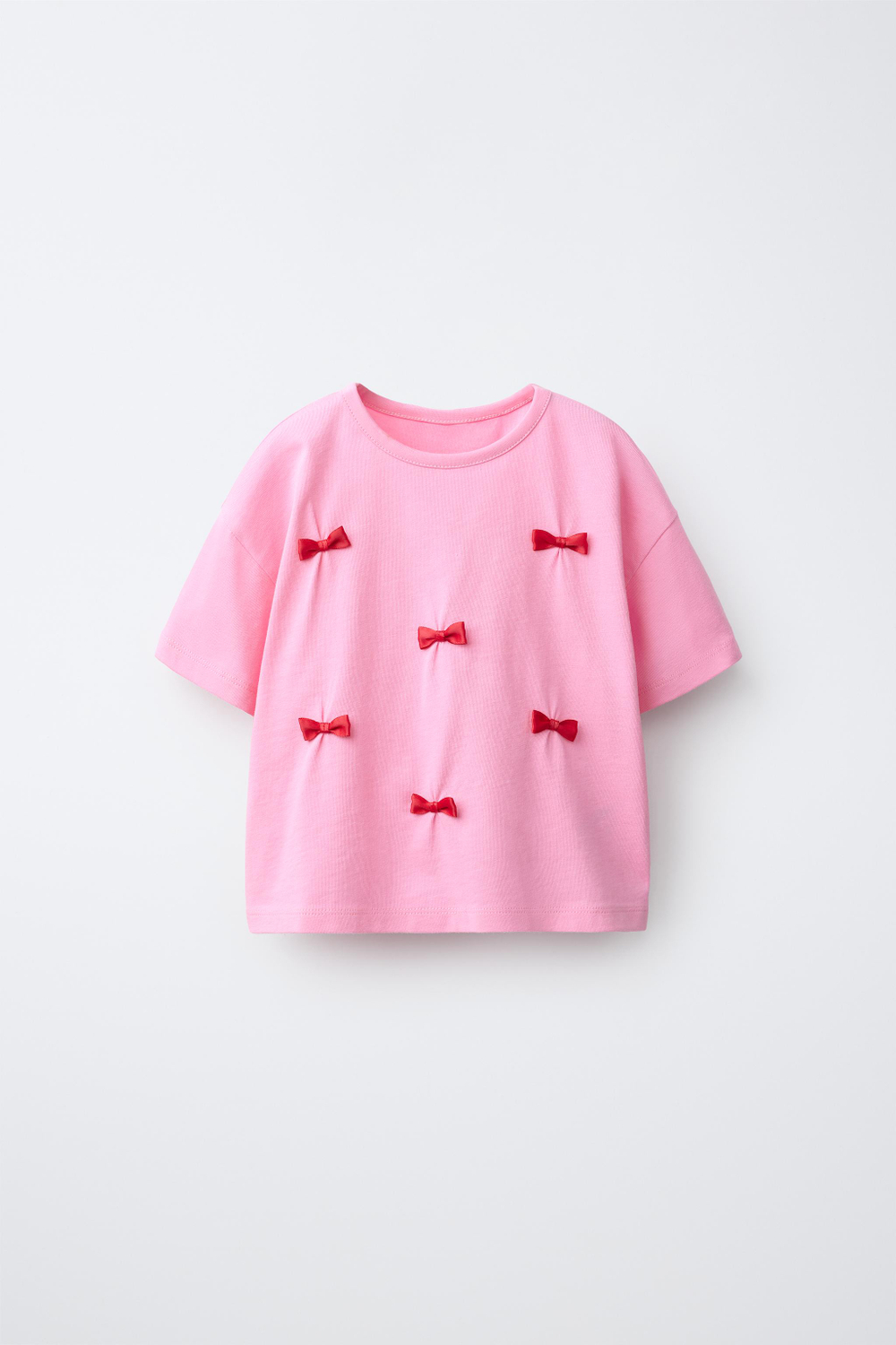ZARA ФУТБОЛКА С БАНТАМИ, ЯРКО-РОЗОВЫЙ