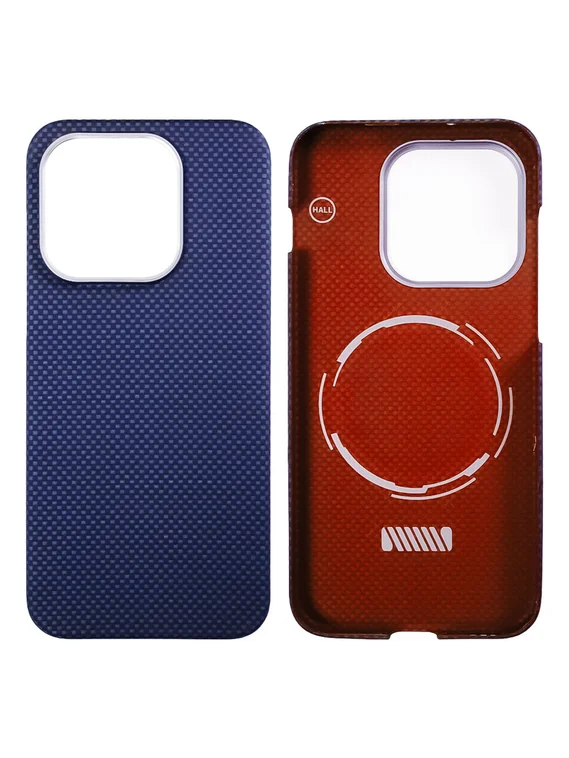 Карбоновый чехол для Oneplus 15 с MagSafe синий (Blue) шахматное плетение