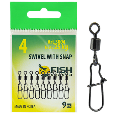 Вертлюг с карабином Fish Season 3004-14F с застежкой Nice №14 4кг 10шт