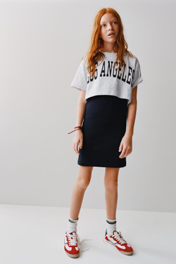 ZARA КОМБИНИРОВАННОЕ ПЛАТЬЕ В РУБЧИК, МЕЛАНЖ