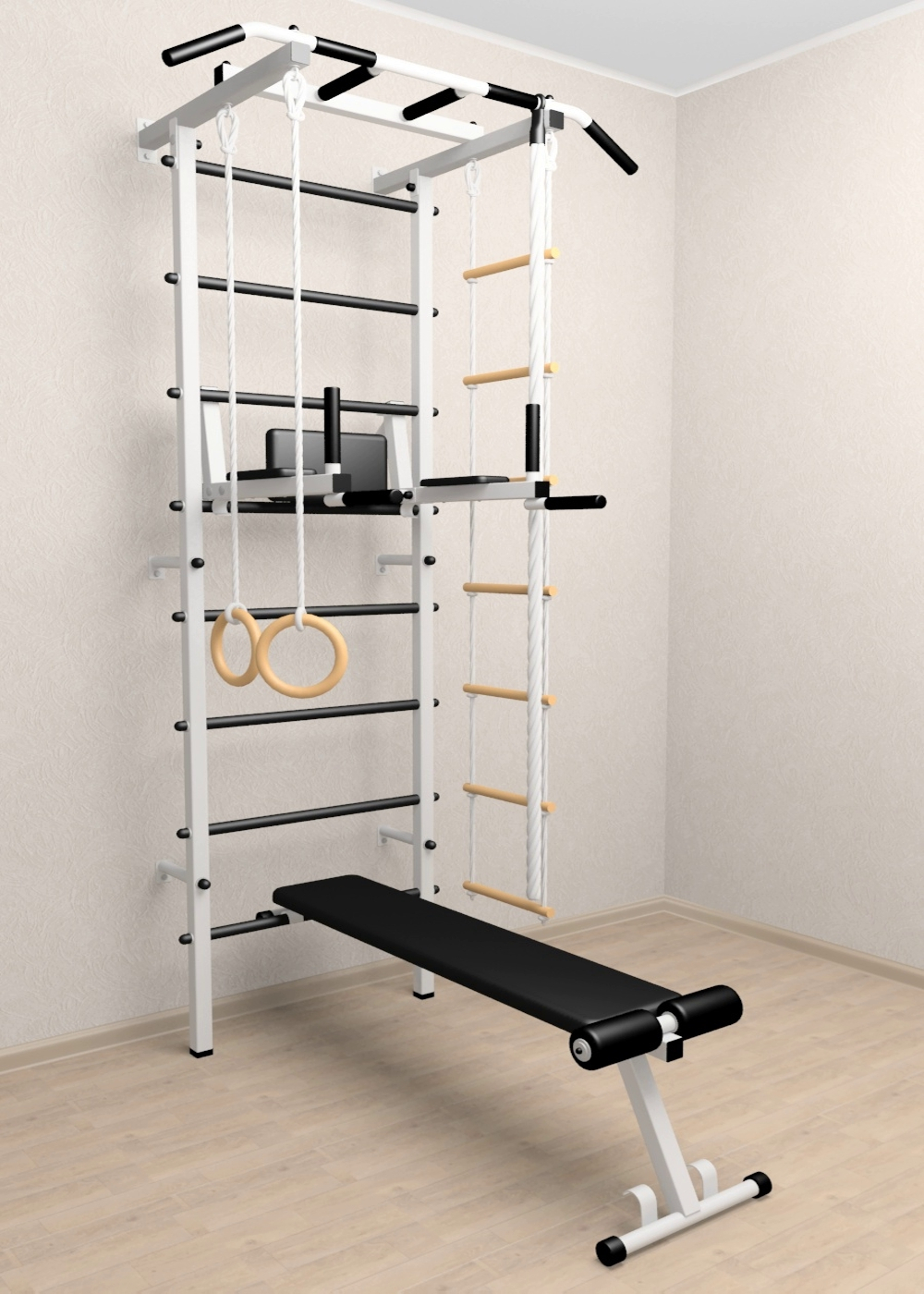 Шведская стенка Sv Pro 805 (Турник Pro/Брусья/стойка/Скамья/Канат/Кольца/Лестница)