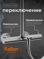 Душевая система с термостатом Raiber Premium, Graceful RPB-007, матовый черный