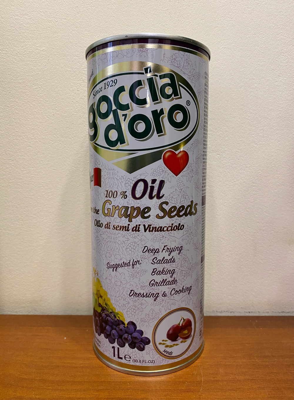 Виноградное масло Goccia D'oro 1л, ж/б Италия