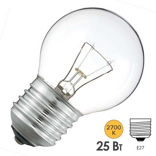 Лампа накаливания шарик 25W 230V E27 260lm прозрачная (ДШ230-25-1) d36x97mm Foton 4810053020902