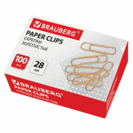 Скрепки BRAUBERG 28 мм золотистые 100 шт. в картонной коробке (20 штук в упаковке)