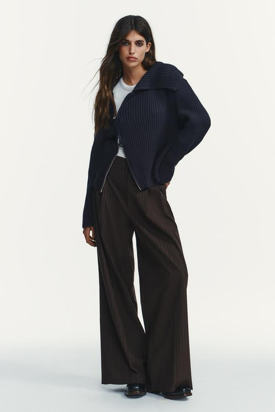 ZARA БРЮКИ С ЗАЩИПАМИ И КЛАПАНАМИ, КОРИЧНЕВЫЙ/ЭКРЮ