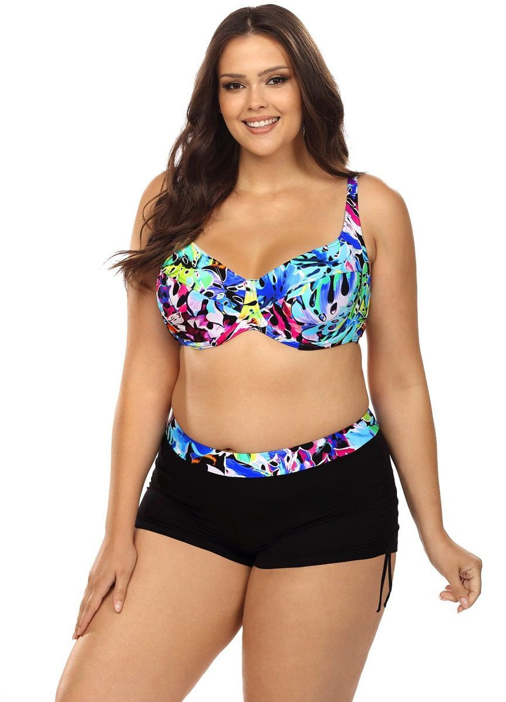 Раздельный купальник plus size: лиф и шортики (Размер: 105C/50) (Цвет: разноцветный)