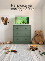 Комод 62х30х90, Раст с 4 ящиками для одежды, в прихожую, для игрушек, деревянный, массив сосны, зеленый эвкалипт, IKEA