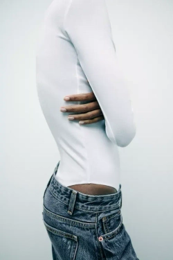 ZARA БОДИ ИЗ ХЛОПКА И МОДАЛА, БЕЛЫЙ