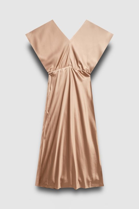 Платье макси из атласа, бежевый