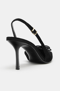 ZARA БАРХАТНЫЕ ТУФЛИ-МЮЛИ С БАНТАМИ, ЧЕРНЫЙ