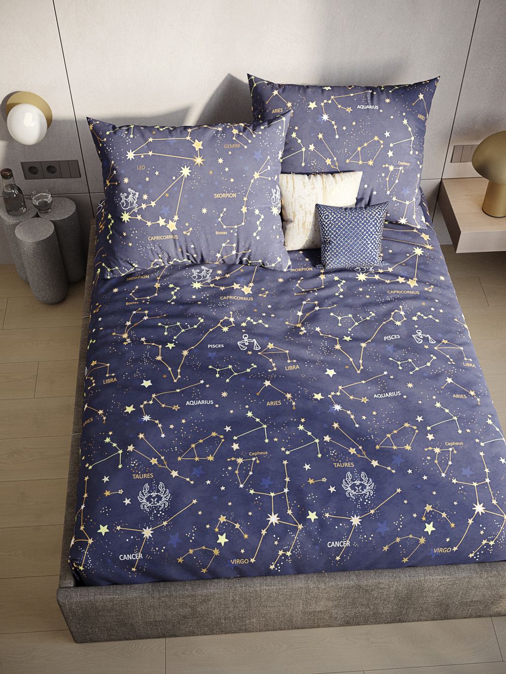 Постельное белье поплин Сказка "Созвездия" евро Наволочка 50х70 см 2 шт Простынь 240x215 см Пододеяльник 200x215 см