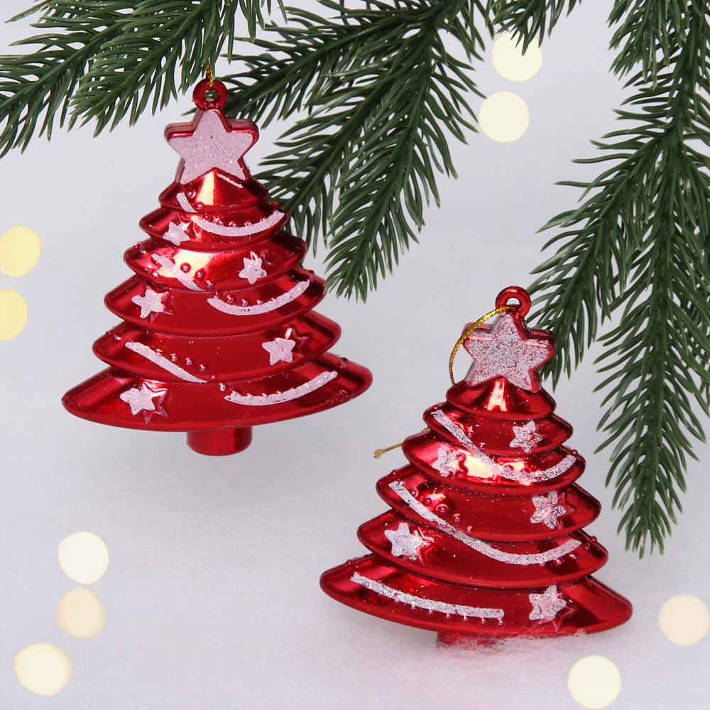 Елочные игрушки «Сказочная ёлочка» 8 см (набор 2 шт), Красный