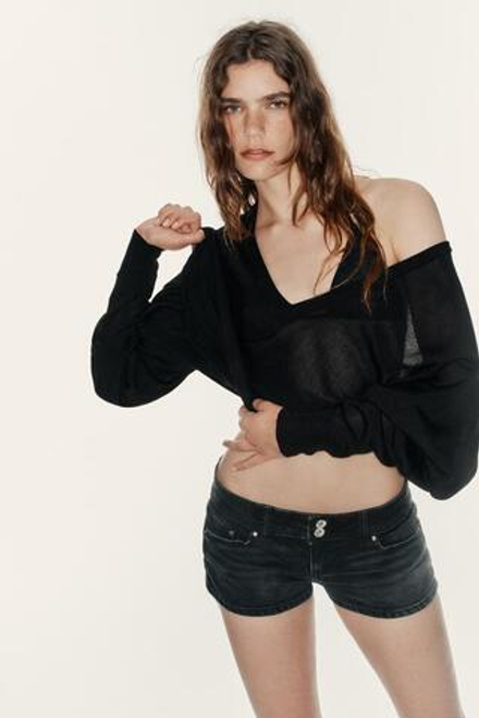 ZARA ДЖИНСОВЫЕ МИНИ-ШОРТЫ TRF С НИЗКОЙ ПОСАДКОЙ, УГОЛЬНЫЙ