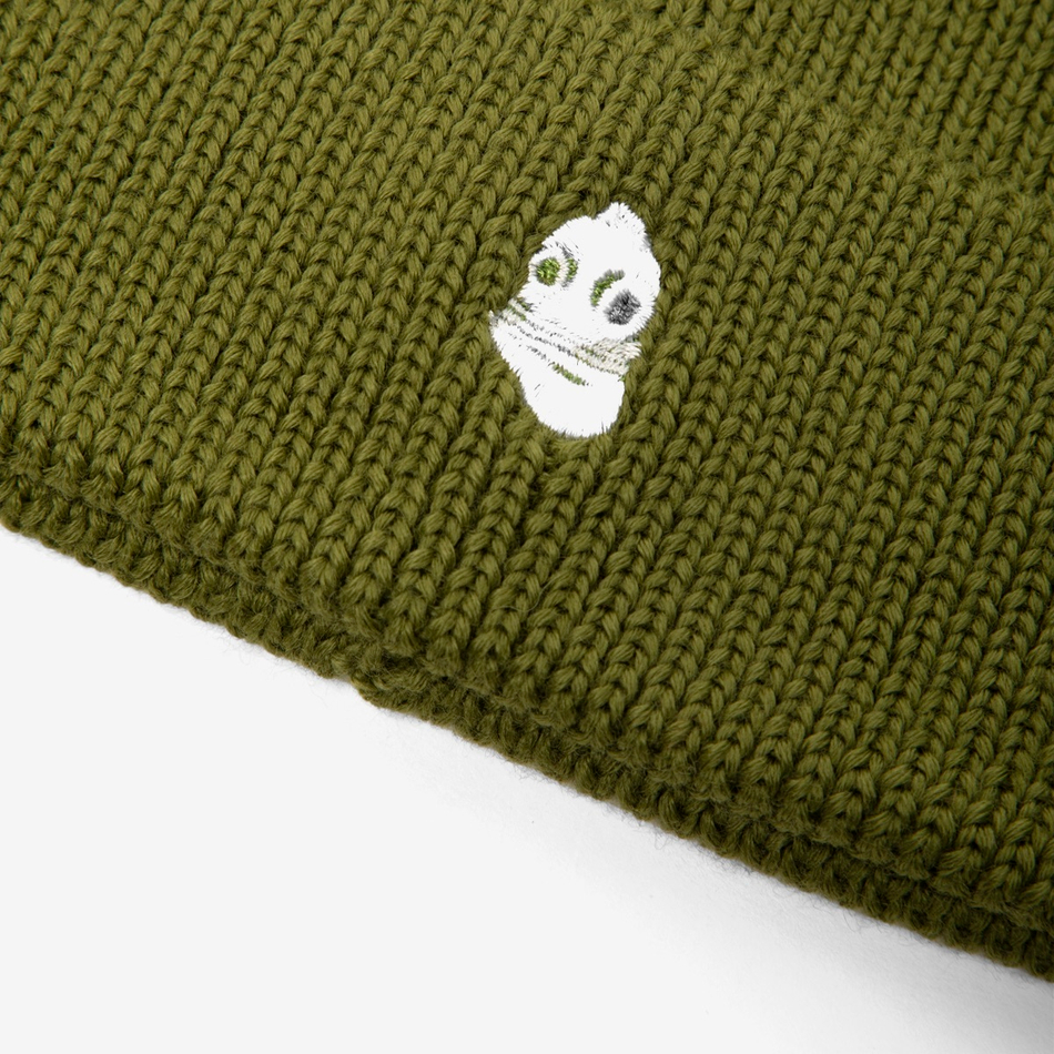 Beanie Hat Embroidered Logo Light Khaki