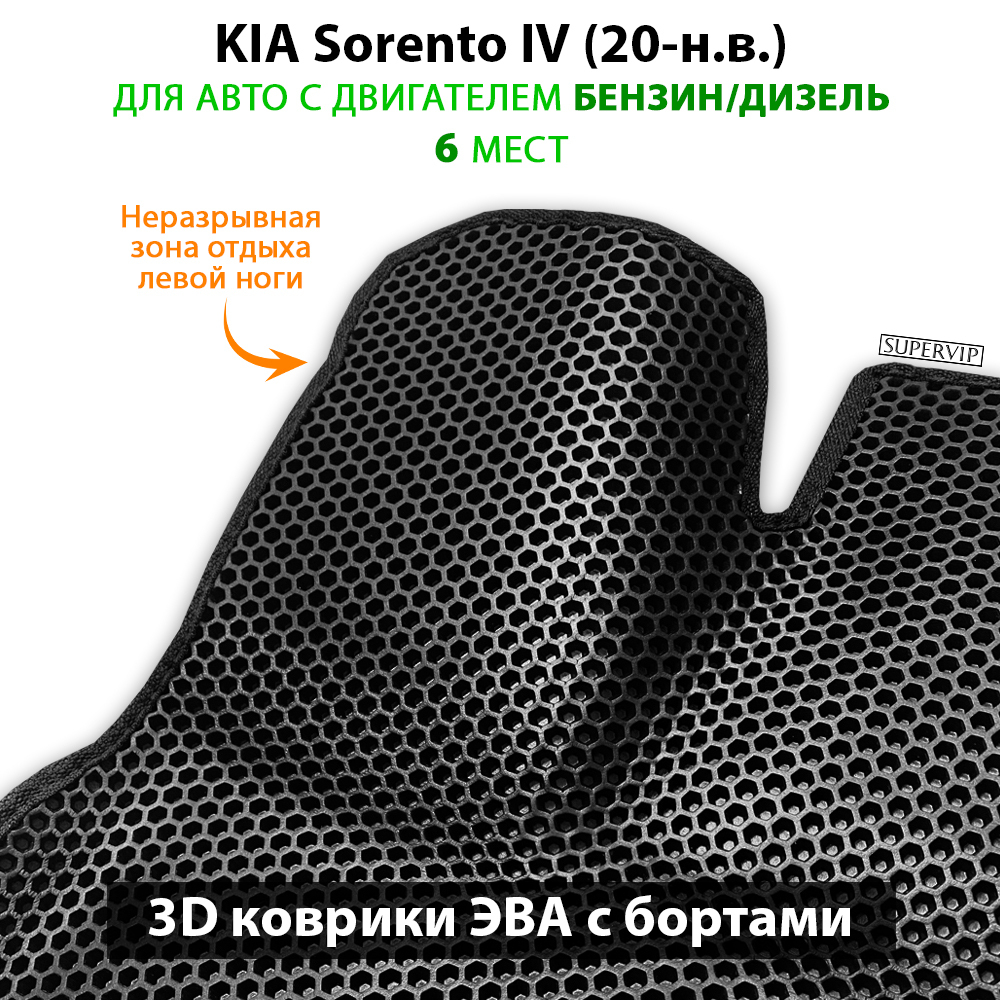 Автомобильные коврики ЭВА с бортами для KIA Sorento IV (20-н.в.) на 3 ряда