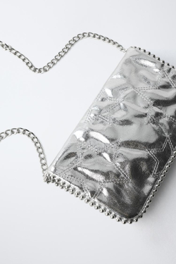 ZARA СУМКА С ПЛЕЧЕВЫМ РЕМНЕМ, МЕТАЛЛИЧЕСКАЯ, СО ЗВЕЗДАМИ, СЕРЕБРИСТЫЙ