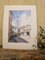 Картина авторская акварельная в паспарту 30х40 см на стену для интерьера "Дворик на Пятницкой"