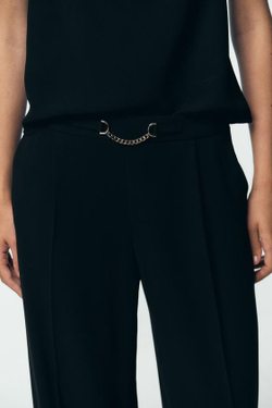 ZARA БРЮКИ С ШИРОКИМИ ШТАНИНАМИ И ЦЕПЬЮ, ЧЕРНЫЙ