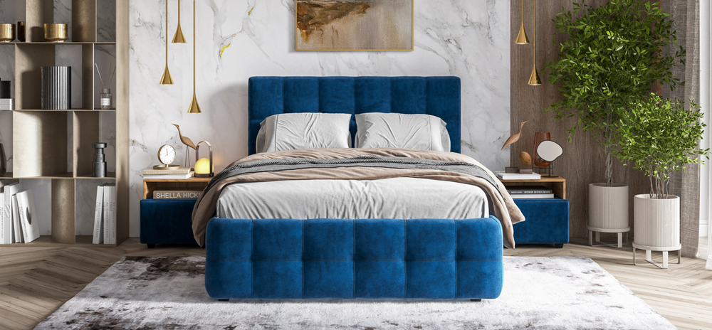 Босс Кровать+ПМ 160 Велюр Монолит синий