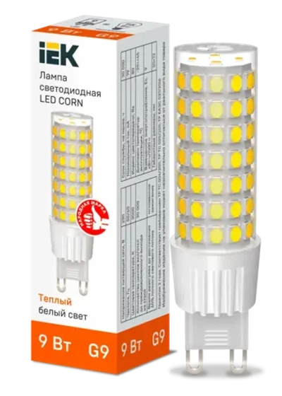 Лампа светодиодная CORN капсула 9Вт 230В 3000К керамика G9 IEK
