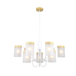 Люстра на штанге 9x40Вт E14, металл/стекло, белый/дерево, матовый плафон