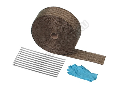 Термолента для глушителя цвет титан 2mm*50mm*15m с 10 хомутами и перчатками, керамическая