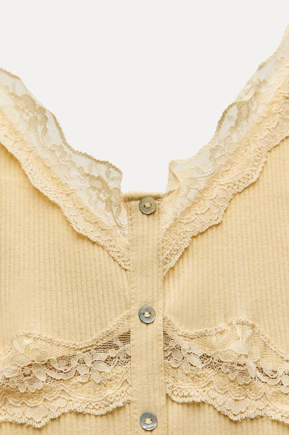 ZARA ТОП В РУБЧИК С КРУЖЕВОМ И ПУГОВИЦАМИ, ВАНИЛЬНЫЙ