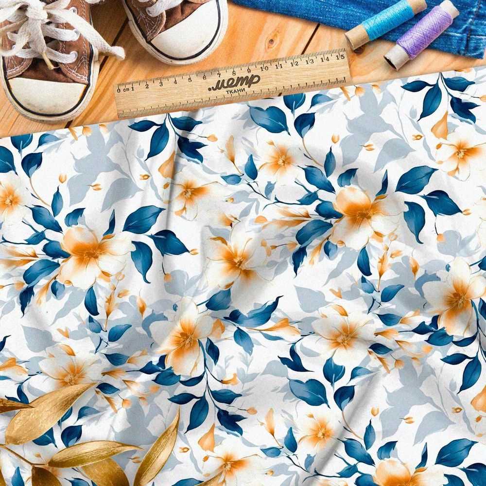 Ткань премиум шелк искусственный Армани цветочные грезы