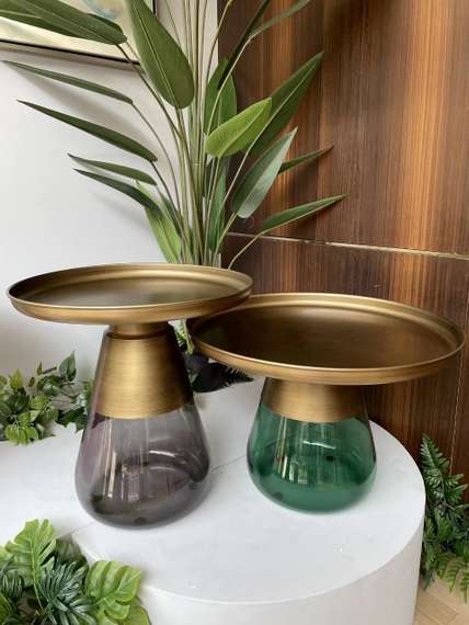 Журнальный столик Zeigna Tall, Ø50х52 см, дымчатое стекло, золото