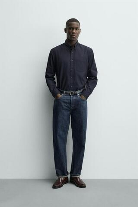 ZARA РУБАШКА ИЗ МЯГКОГО ХЛОПКА, МОРСКОЙ СИНИЙ