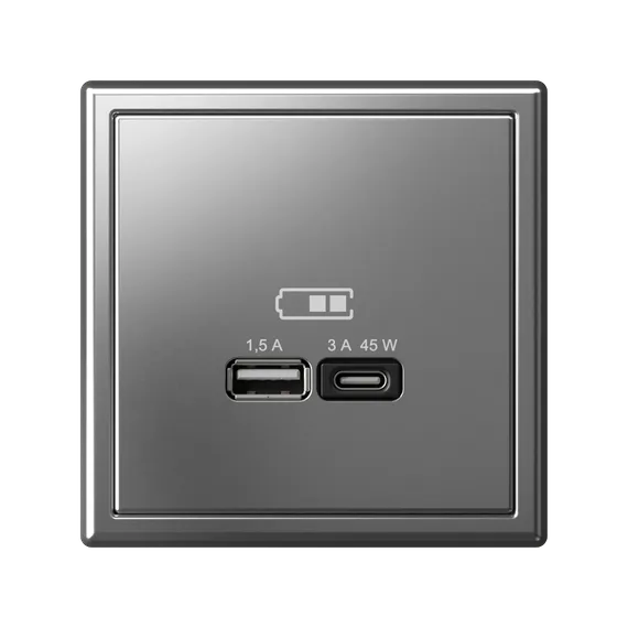 Розетка USB ArtGallery тип A+C 45Вт QC PD высокоскор. ЗУ механизм сталь SE GAL000929