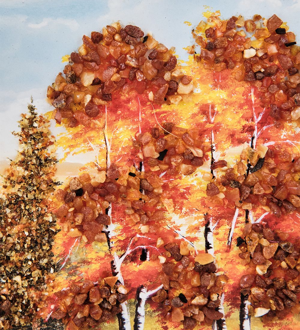 AMB-01/52 Картина «Дом на берегу» (с янтарной крошкой) пласт.рамка 33х42см