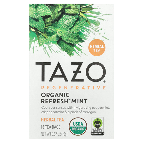 TAZO, Regenerative, травяной чай, органическая освежающая мята, без кофеина, 16 чайных пакетиков, 19 г (0,67 унции)