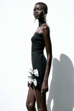 ZARА МИНИ-ПЛАТЬЕ С БАНТАМИ, ЧЕРНЫЙ