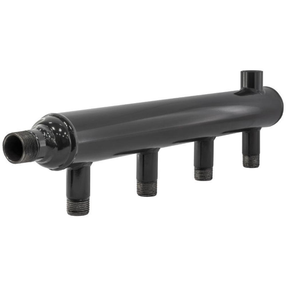 Коллектор распределительный стальной DN 50 PN 16 вход 15-20 11 выходов НР 3/4'' межосевое расстояние 100мм, выход под кран Маевского, PLP