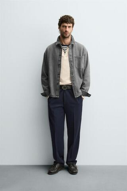 ZARA ДЖИНСОВАЯ РУБАШКА BOXY FIT, СЕРЫЙ