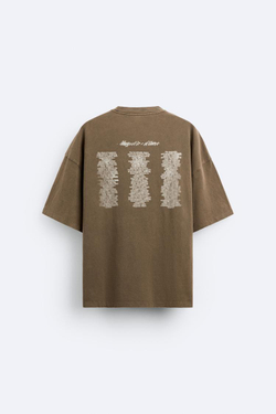 ZARA ФУТБОЛКА С ПРИНТОМ, СВЕТЛЫЙ ХАКИ