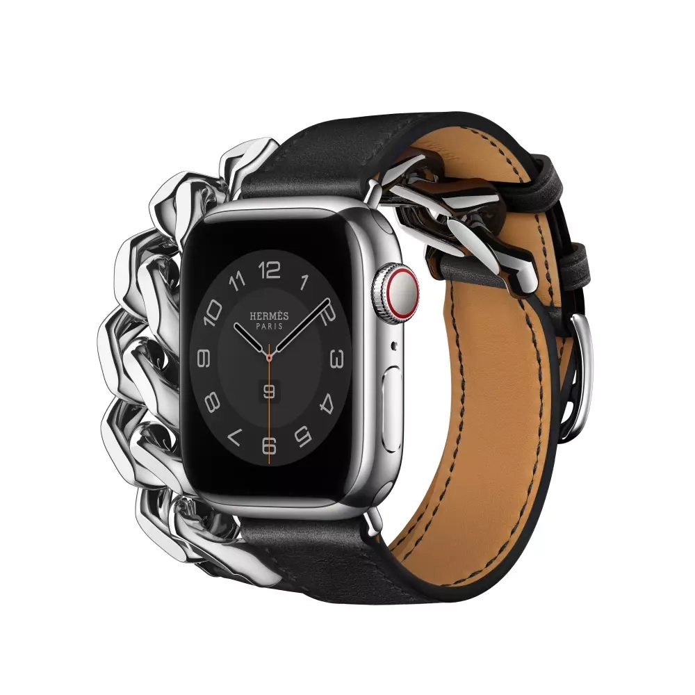 Apple Watch Series 8 Hermes 41mm, двойной кожаный ремешок черного цвета с металлической цепью