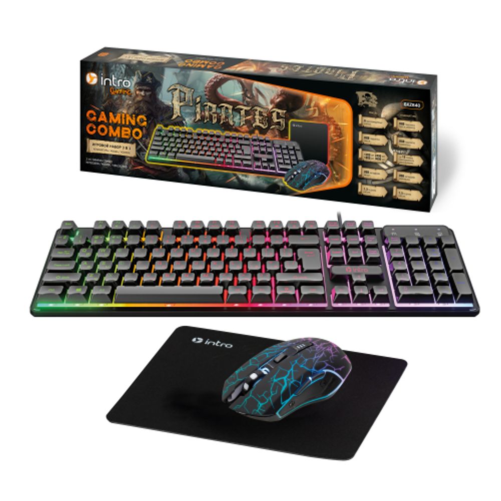 Клавиатура и мышь комплект Intro GXZ840 проводной игровой + коврик цвет черный | 