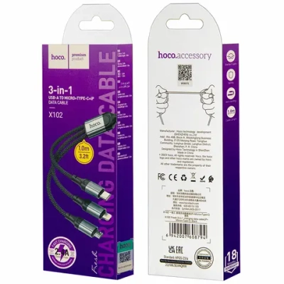 HOCO USB дата-кабель - длина 1 метр, Lightning, Micro и Type-C
