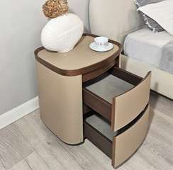 Тумба прикроватная 4669, бежевая экокожа, шпон ореха