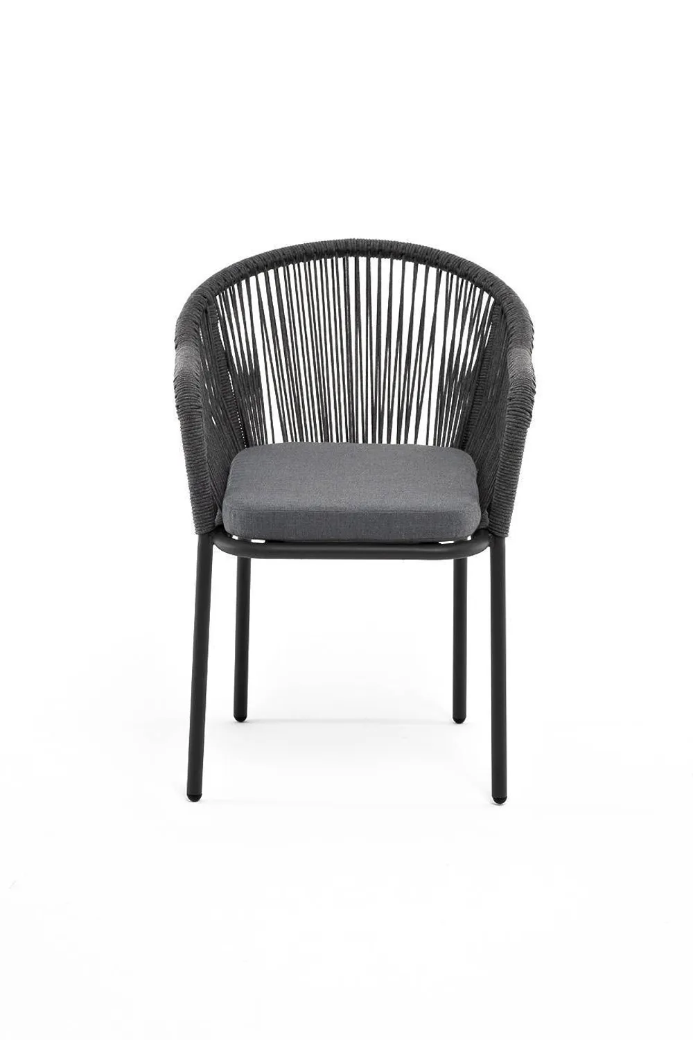 "Лион" стул плетеный из роупа, каркас алюминий серый (RAL7022) муар, роуп серый круглый, ткань серая 017